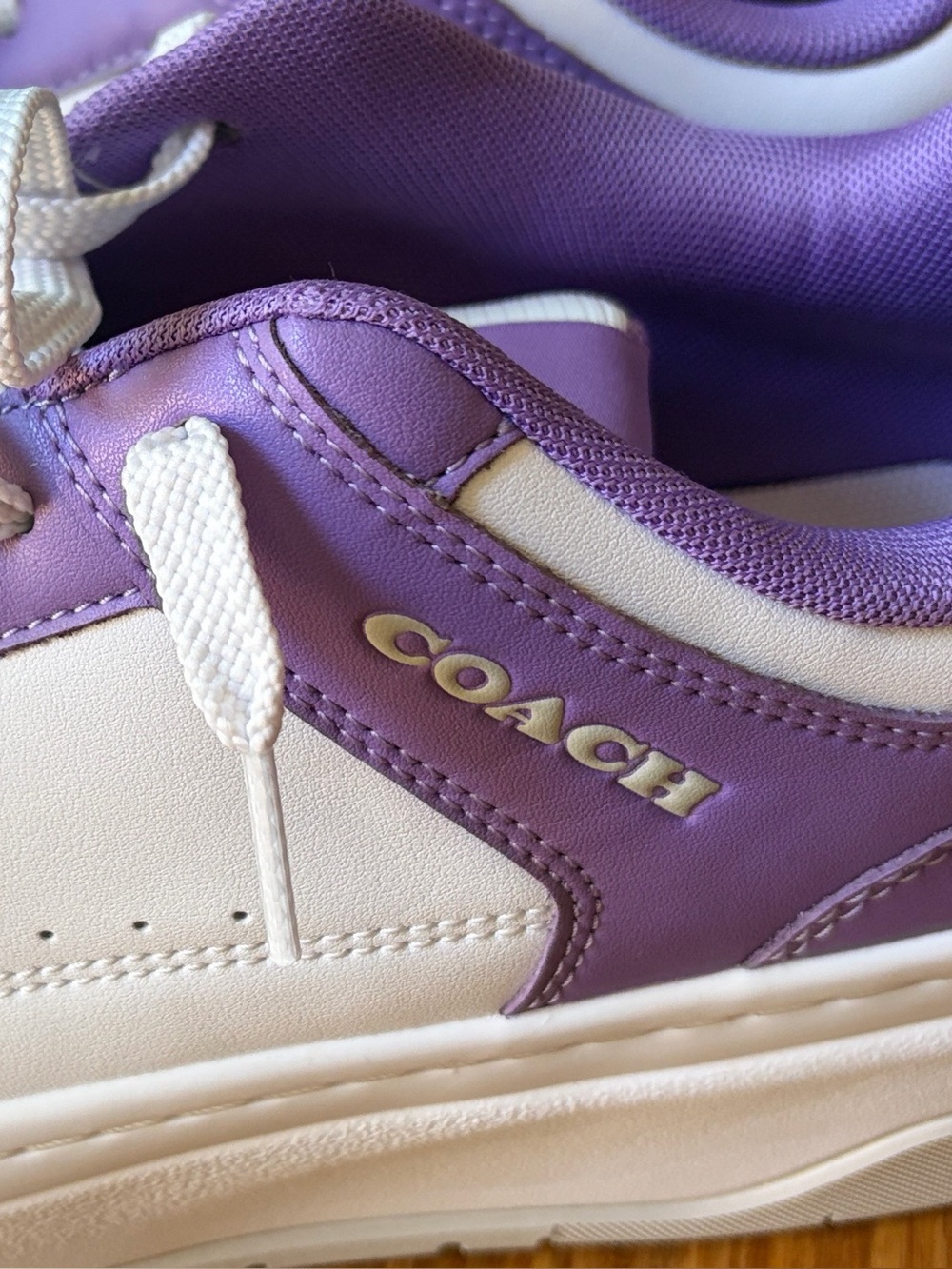 Coach White and Purple Lace-Up Platform Sneakers